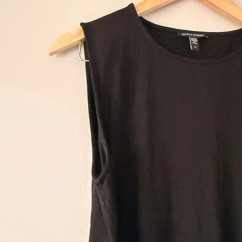 EILEEN FISHER Black Sleeveless Midi Dress with Tie‎ Waist S/P